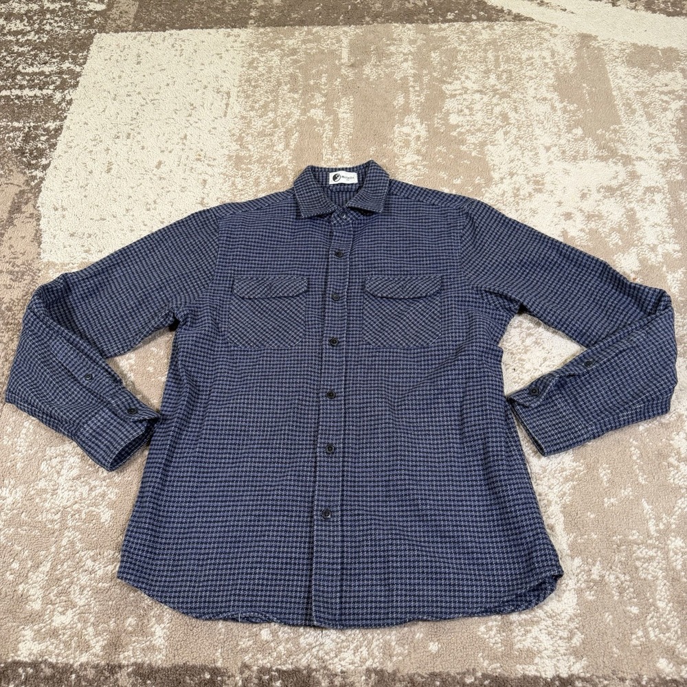 MuskOx Grand Flannel Shirt Mens Large Blue Houndstooth Heavy Brushed Outdoor